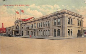 Des Moines Iowa 1913 Postcard Union Railroad Train Station