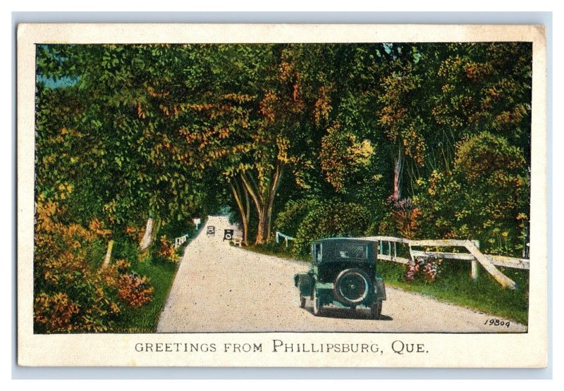 1920's Phillipsburg Quebec Canada Cars Street View Vintage Postcard P218