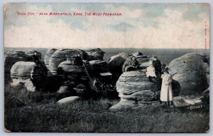 K46/ Minneapolis Kansas Postcard c1910 Rock City Geology Formations 516