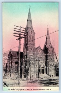 Independence Iowa IA Postcard St. John's Catholic Church c1912 Vintage Antique