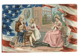 Patriotic Postcard Washington's Home Life Mount Vernon American Flag