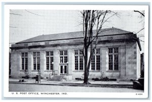 c1940 US Post Office Exterior View Building Winchester Indiana Vintage Postcard