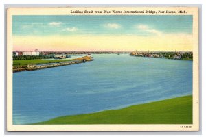 View From International Bridge Port Huron Michigan MI UNP Linen Postcard N25