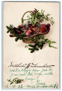 c1910's Merry Christmas Germany Airmail Wine Fruits In Basket Antique Postcard