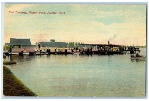 c1910 Boat Landing Hagues Park Exterior Building River Jackson Michigan Postcard