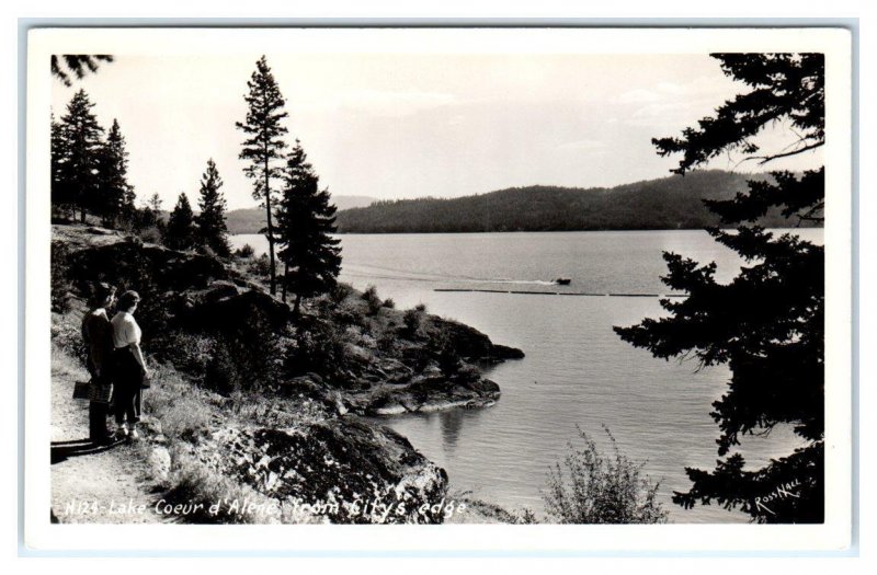 RPPC LAKE COEUR d'ALENE, Idaho ID ~ from City's Edge c1950s Ross Hall Postcard