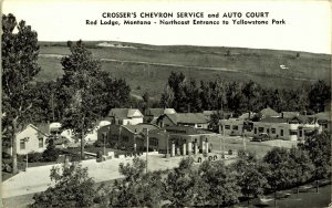 Crosser's Chevron Service Auto Court Cabins Red Lodge Montana Postcard