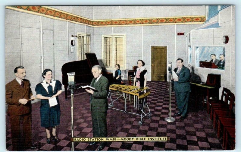 CHICAGO, Illinois IL ~ Radio Station WMBI ~ MOODY BIBLE INSTITUTE 1940s Postcard