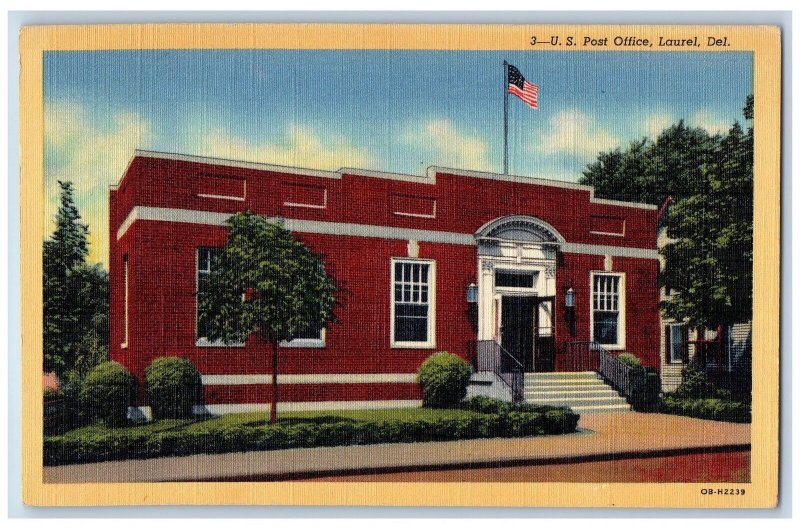 1947 US Post Office Building Facade Stairway Entrance Laurel Delaware Postcard