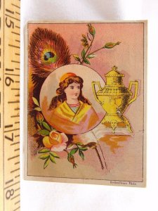 Victorian Trade Card Dilworth's Coffee Lady Peacock Feather Coffee Urn F25