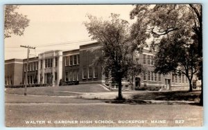 RPPC BUCKSPORT, Maine ME ~ Walter H. Gardner HIGH SCHOOL ca 1940s  Postcard