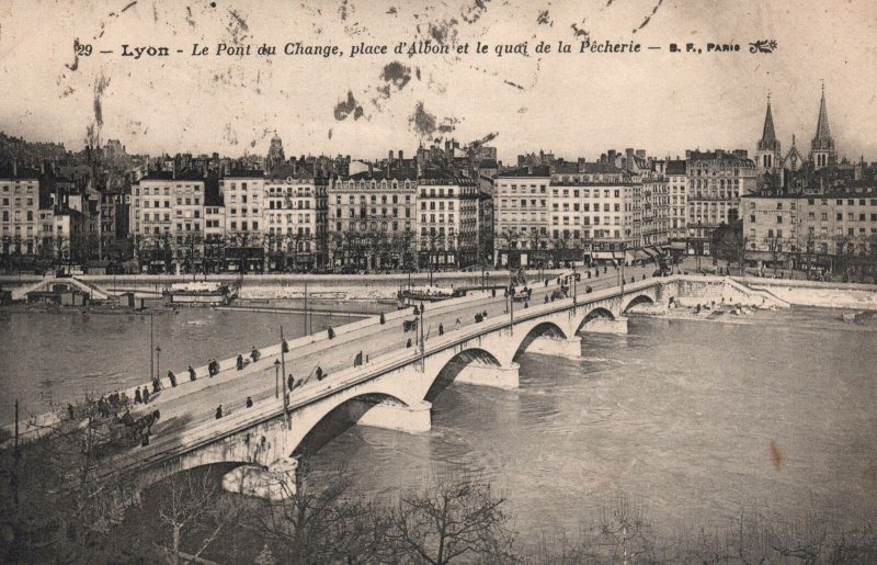 Vintage Postcard Main Intersection and Bridge at Lyons France 1915 ...