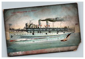 Vintage 1900's Postcard Michigan City & Chicago Line Teddy Roosevelt Steamer