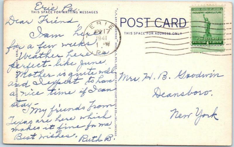 ERIE, Pennsylvania  PA   Academy High School & STADIUM  1941 Linen  Postcard
