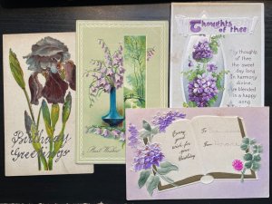 Vintage Victorian Postcard 1910 Set of 4 Greeting Cards - Pretty Purples