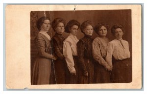 Postcard Group Of 6 Young Ladies In Dresses Vintage Standard View RPPC Card 