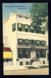 Savannah, Georgia/GA Postcard, General Green's Headquarters