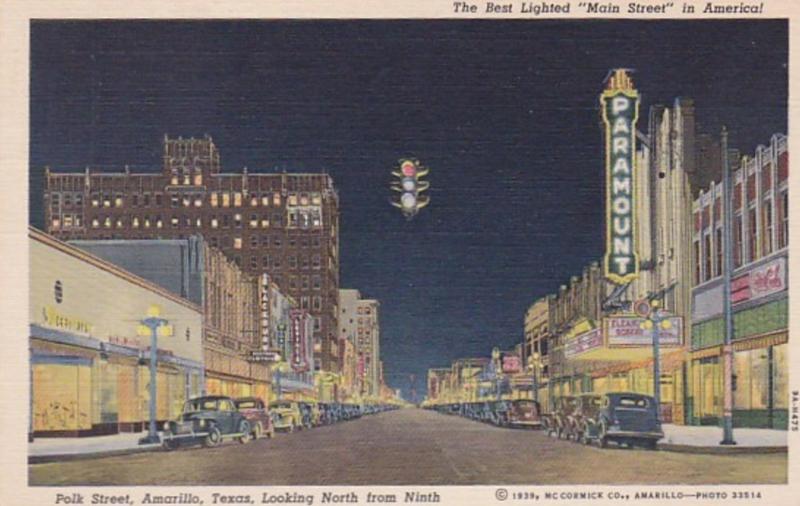 Texas Amarillo Polk Street Looking North From Ninth 1947 Curteich
