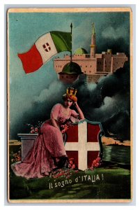 The dream of Italy Flag Shield Patriotic DB Postcard U8