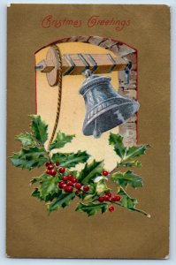 Christmas Postcard Greetings Ringing Bell Holly Berries Winsch Back Frederick MD