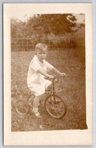 RPPC Cute Little Boy On Tricycle Bike Thompson Family Salem Iowa Postcard U30