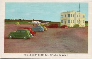 North Bay Ontario The Air Port Airport Jack Bain Linen Postcard G67