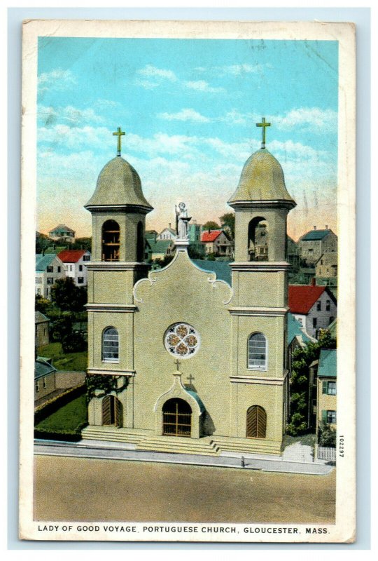 1931 Lady of Good Voyage, Portuguese Church Gloucester MA Postcard