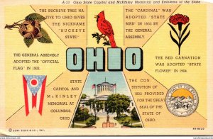 Ohio State Capitol and McKinley Memorial and Emblems Of The State Curteich