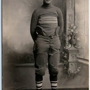 c1910s Young Man Football Uniform Pads RPPC Sports Portrait School Photo A154