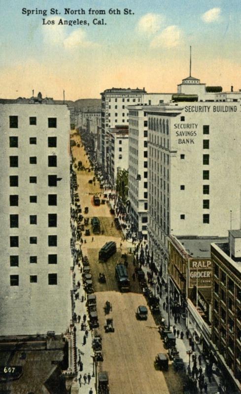 Los Angeles California CA~ Spring & Sixth St. Downtown From Above ~ Postcard 