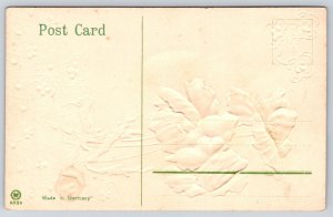 Flower Greetings~Red Orange Poppies On Olive Back~Gold~c1910 Vintage Postcard