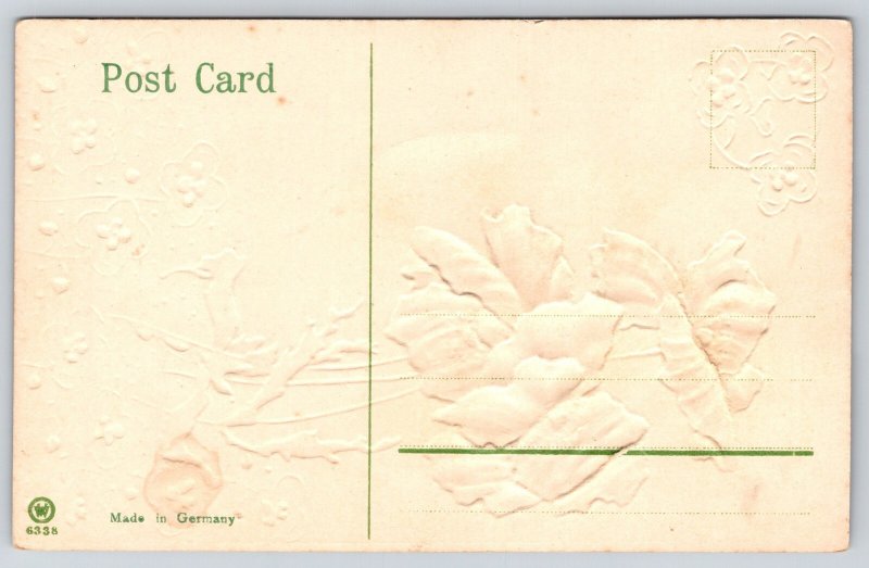 Flower Greetings~Red Orange Poppies On Olive Back~Gold~c1910 Vintage Postcard