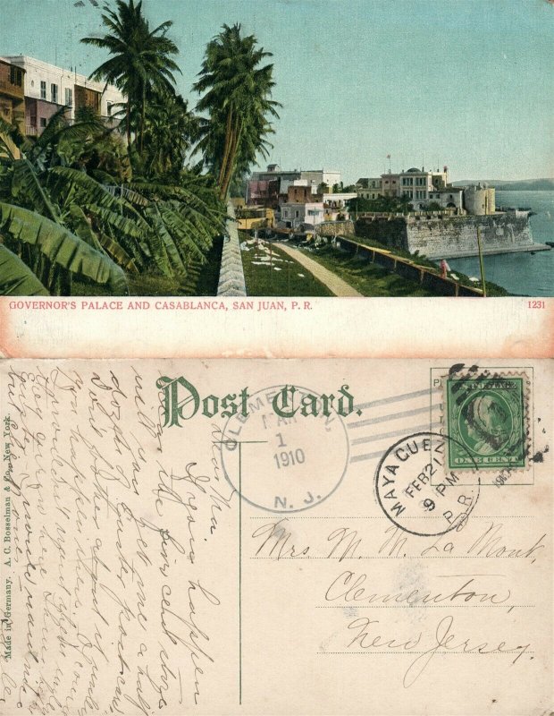 SAN JUAN PUERTO RICO ANTIQUE 1910 UNDIVIDED POSTCARD w/ CORK CANCEL