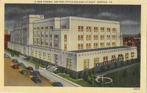 New Federal and Post Office building at Night Norfolk Virginia