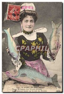 Old Postcard April in Britain Pledges of friendship are those pretty fish Fol...