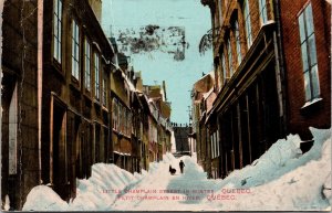 Little Champlain Street Winter Quebec 1917 Cancel Postcard WOB Note PM 