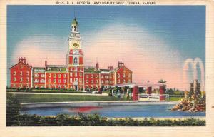 TOPEKA, KS  Kansas       S.B.A. HOSPITAL & Fountain       c1940's Linen Postcard
