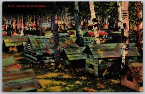 Vtg Native American Indian Burial Grounds 1940s Linen Postcard