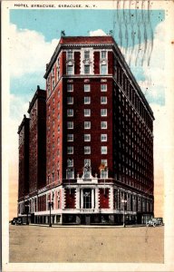 Hotel Syracuse NYC NY c1920s Street View Old Cars Corner Midtown Vtg Postcard