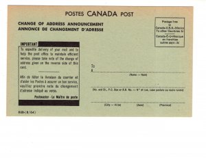 Canada Post, Change of Address Announcement 1964, POstal Stationery