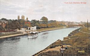 YORK YORKSHIRE ENGLAND~FROM RAILWAY BRIDGE SHOWING BOAT POSTCARD