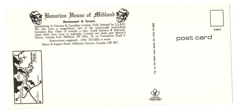 Bavarian House Restaurant Tavern, Midlland, Ontario Vintage Advertising Postcard