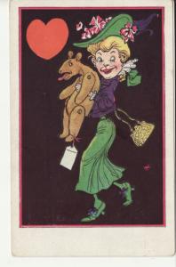 VINEGAR VALENTINE  LADY buys TEDDY BEAR  A/S H postcard