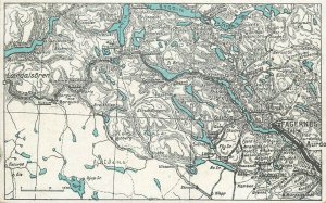 Norway topographical map postcard Fagernes - Bygdyn - Lærdalsøren 