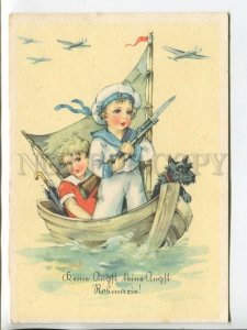 464331 East Germany GDR war children on a boat aircraft dog scotch terrier Old