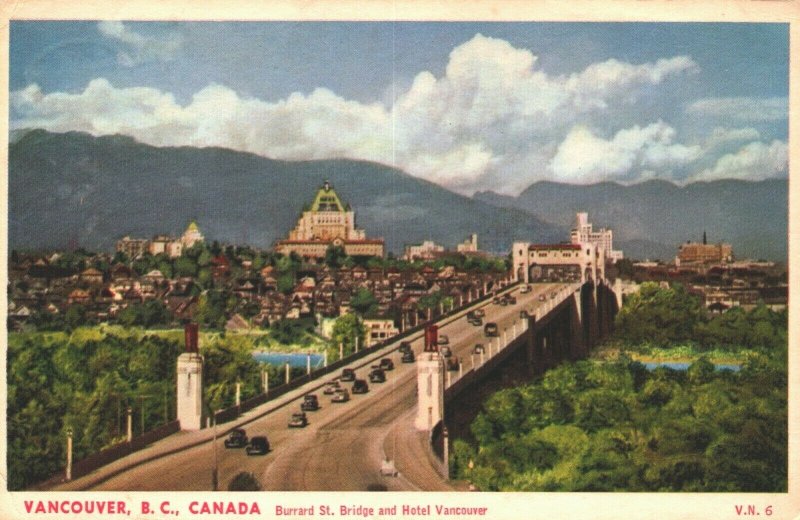 Canada Vancouver British Columbia Burrard Street Bridge Postcard 03.96