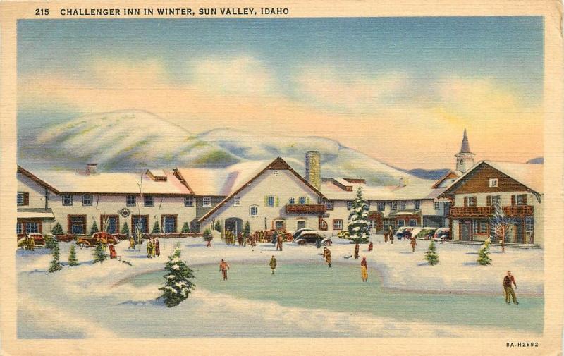 Challenger Inn Sun Valley Idaho winter scene pm 1939 ID Postcard