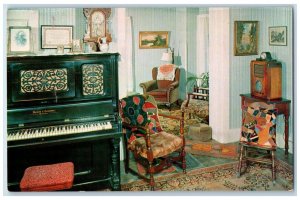 c1960 Eisenhower Home Interior Grand Piano Parlor Room Abilene Kansas Postcard