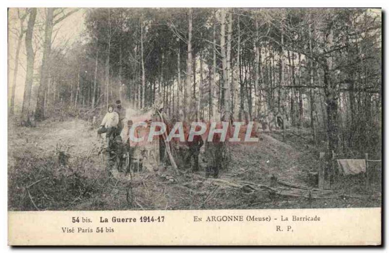 Old Postcard Army War in Argonne The Barricade