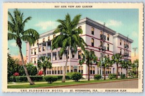 St Petersburg Florida Postcard Floronton Hotel Bay Side View Garden 1940 Antique